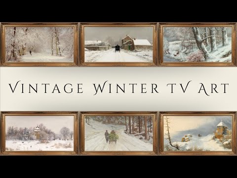 Vintage Snowy Winter Landscape TV Art Screensaver | Gold Picture Frame Christmas Holiday TV Art - 4K