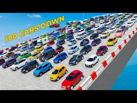 Downhill Race with 100 Cars in Beamng drive