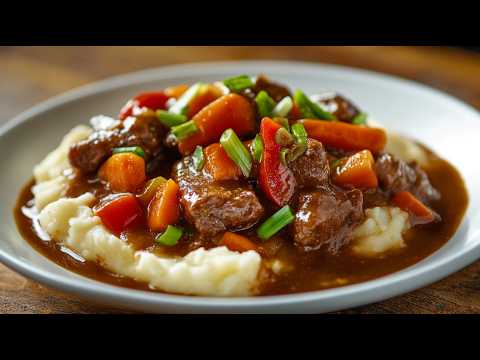 Delicious goulash with beef and potato puree - the best family recipe!