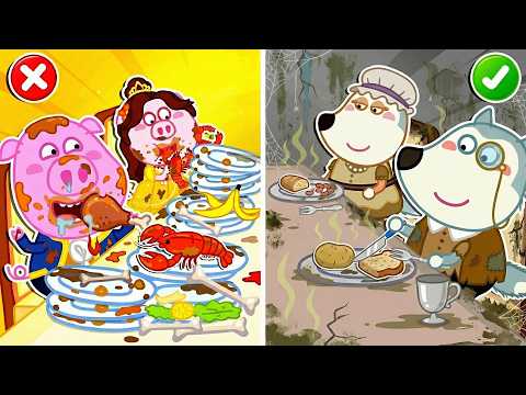 Ой, кто ест красиво, а кто всё пачкает? | Урок о чистоте и еде | Wolfoo Russian