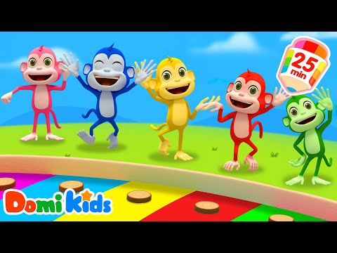 😀太好玩了! 五隻彩色小猴子🐒🌈 | 跳水坑比賽💦 | 寶貝多米小裁判⚖️ | 幼兒啟蒙動畫 | 兒童認知 | 寶貝多米益智