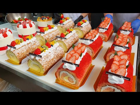 How to make strawberry roll cake - Korean street food