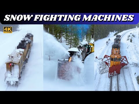 Snow Fighting Machines of the Railroad in Action (4K) | Rotary, Spreader & Flanger