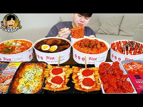 ASMR MUKBANG convenience store store, FIRE Noodle, HOT DOG, GIMBAP, Tteokbokki EATING SOUND !