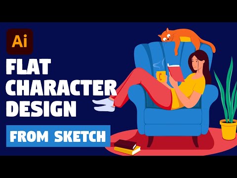 Character Illustration from sketch to finish | Adobe Illustrator tutorial (Girl reading book)