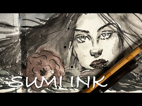 🌹ink Portrait w/ DIP PEN //using Chinese calligraphy brushes + Kuretake ink set🎨