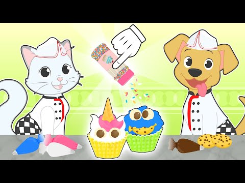 BABY PETS 🧁 Kira and Max Learn How to cook Cupcakes
