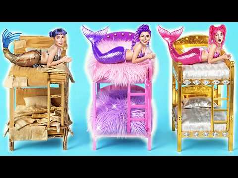 Wer gewinnt das Makeover? Gute vs Böse Huntrix Meerjungfrau | Karton vs Flauschig vs Gold