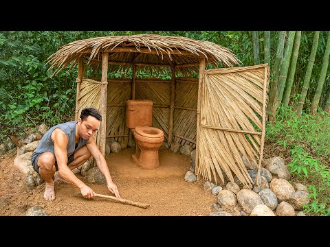 Man Builds a Toilet Using Only Bamboo & Palm Leaves in the Middle of the Jungle | Start to Finish