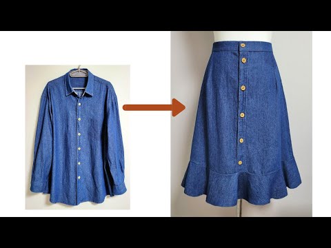 DIY Upcycling Denim Shirts/청남방으로 치마 만들기/Making Skirt/셔츠 리폼/스커트/Refashion