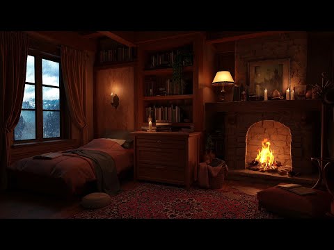 Deep Sleep in a Cozy Mountain Cabin with Rain | Rain on Window & Fireplace Sounds