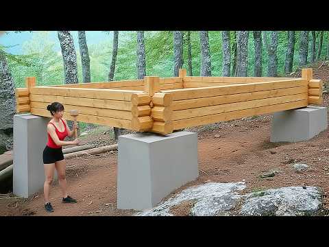 Smart Woman Builds a Forest House Using Logs and Cement in 83 Days | Complete Construction