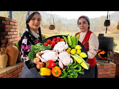 Cooking chicken with vegetables; rustic recipe