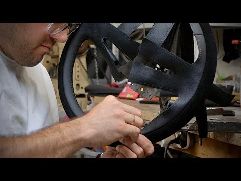 making HANMADE custom steering wheel for old car in genuine leather and suede