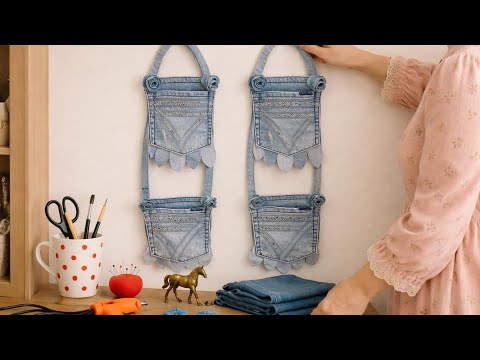 DIY Multipurpose Organizer form Old Jeans/Denim - Old Jeans Reuse Ideas