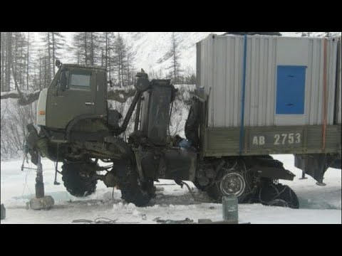 Мастерство и безбашенность водителей тяжелой техники на севере