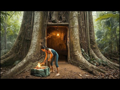 200 Days Building a Secret Shelter Under a Giant Tree for Survival. Bushcraft