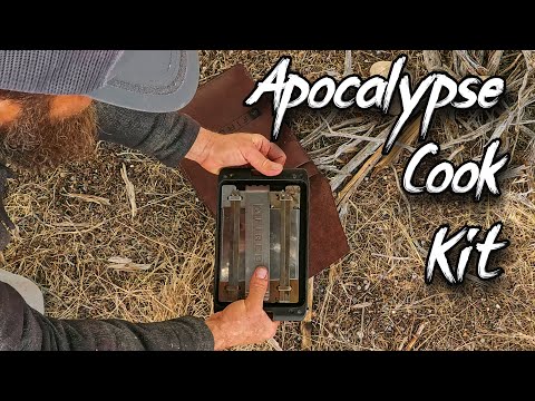 "Apocalypse Cook Kit" Firebox (Stick Fueled) Stove, 5-WAY Cast-Iron Skillet/Grill in a  Leather Case