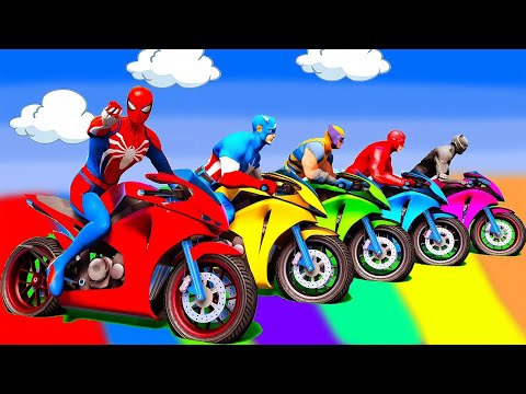 GTA 5 Spider-Man Rainbow Ramp Escape! Mega Shark Attack Gta 5 Spiderman
