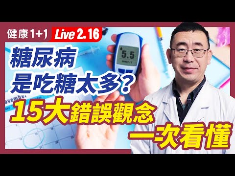 糖尿病15大迷思一次看懂，如果你吃過多的糖，真的會得到糖尿病？！代糖可以放心吃？！糖尿病是胰腺不能分泌胰岛素？（2022.2.16）| 健康1+1 · 直播