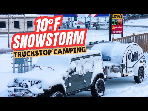 Camping at a Love’s Truck Stop During a Snowstorm | Teardrop Camping with My Dog 10°F