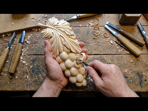 Wood Carving Grapes & Leaf | Silent ASMR Crafting | Step-by-Step Handmade Journey