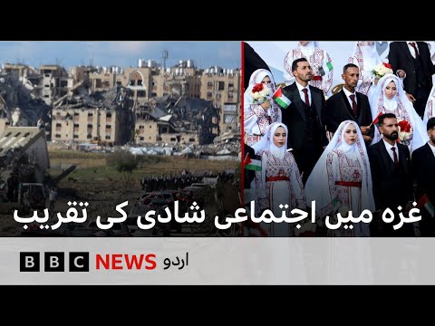 Couples share moment of joy at Gaza mass wedding - BBC URDU