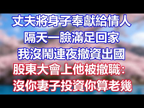 丈夫將身子奉獻給情人，隔天一臉滿足回家，我沒鬧連夜撤資出國，股東大會上他被撤職：沒你妻子投資你算老幾