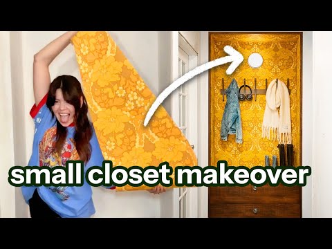 my EXTREME small entryway closet makeover  | vintage wallpaper + IKEA hack