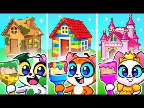 Kids Pretend Play House Decorating Challenge | Cardboard Adventures + More | Purr-Purr Stories