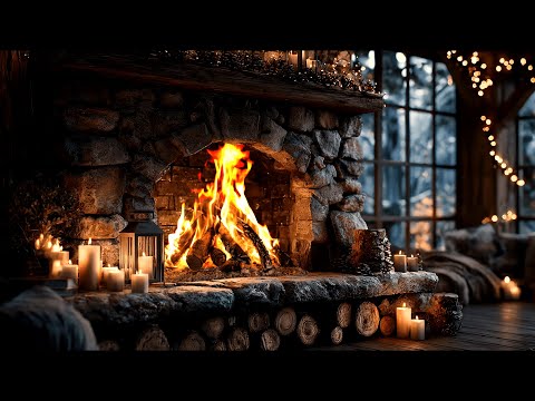 Winter Fireplace 4K with Crackling Logs in a Cozy Cabin Ambience to Relieve Stress and Insomnia