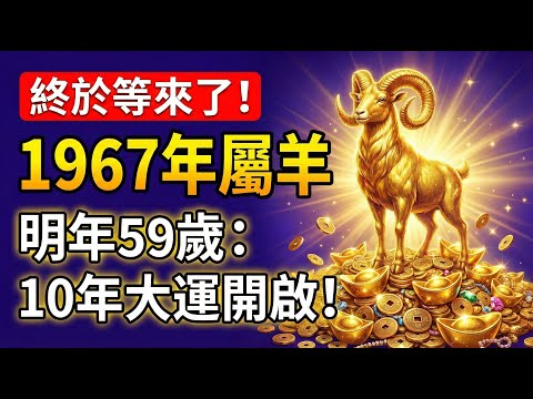 1967年屬羊人，就在明年，2026年59歲是你「黃金十年」的起點！「巔峰大運」要到了，這一年錢財不請自來！#1967年屬羊 #屬羊2026年運勢 #生肖羊 #屬羊運勢 #2026羊 #偏財運 #財運