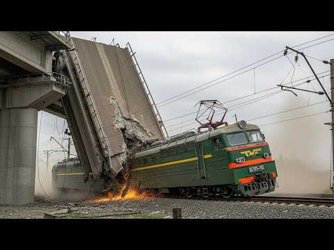 The bridge crushed two trains that were traveling underneath it.