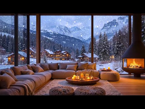 Cozy Winter Cabin Ambience ❄️ Warm Piano Jazz Music & Crackling Fireplace to Relax, Study, Work