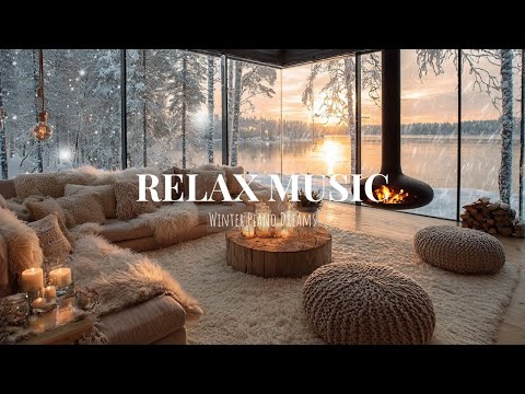 Chill Christmas Piano in Snowy Cabin ❄️ Cozy Winter Ambience for Peace & Sleep