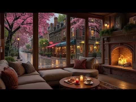 Tranquil Coffee Shop for Stress Relief ☕ Soft Jazz Piano & Cozy Fireplace Ambience to Relax