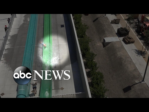 10-year-old boy tumbles off water slide onto concrete