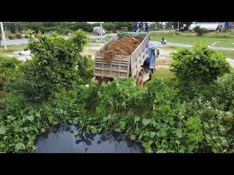 First Start New PROJECT!! LANDFILL Delete Deep Land In Flooded Area Use Strong Dozer & 5Ton Truck.