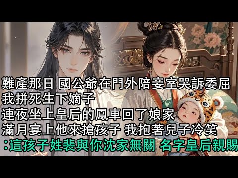 【一口氣看完】難產那日 國公爺在門外陪妾室哭訴委屈，我拼死生下嫡子，連夜坐上皇后的鳳車回了娘家，滿月宴上他來搶孩子 我抱著兒子冷笑：這孩子姓裴與你沈家無關 名字皇后親賜