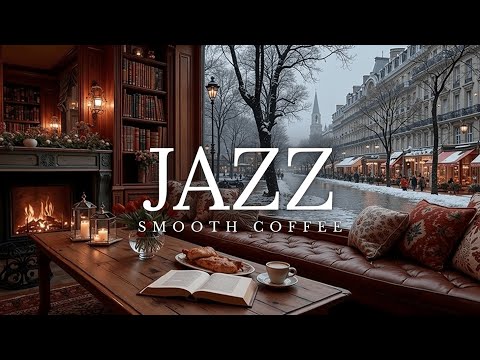Cozy Winter Jazz Lounge ❄️ Relaxing Coffee Shop Ambience | Snow Cafe Piano Smooth Jazz