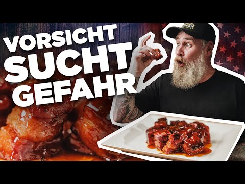 Peach Glazed Pork Belly Burnt Ends vom Smoker - einfach und lecker