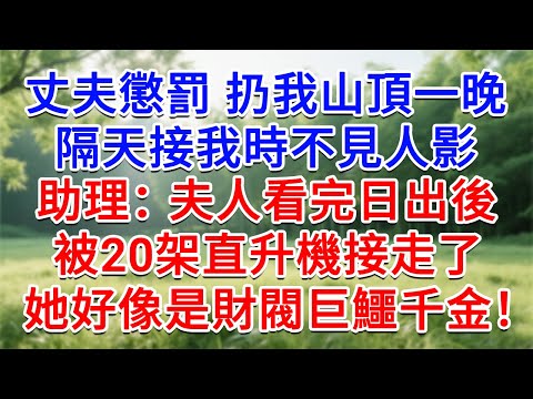 老公懲罰扔我山頂一晚，隔天接我時不見人影，助理：夫人看完日出後，被20架直升機接走了！她好像是財閥巨鱷千金！#為人處世#生活經驗#情感故事#故事#小說#戀愛#情感#婚姻