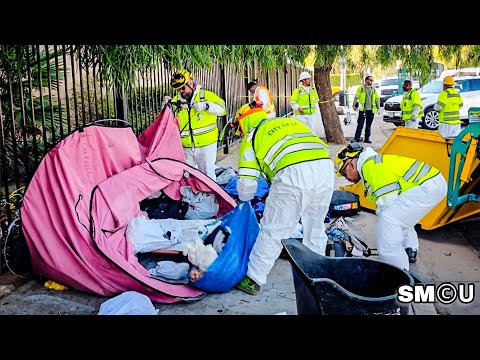 𝗣𝗥𝗢𝗣𝗘𝗥𝗧𝗬 𝗥𝗘𝗠𝗢𝗩𝗔𝗟: City Workers Clear Items From Sidewalk During Homeless Sweep on Rose Ave in Venice