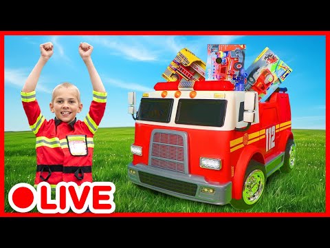 Excavadora, camión de bomberos y coche de policía 🚜🚒 ¡Juguetes divertidos para niños! | Kidibli