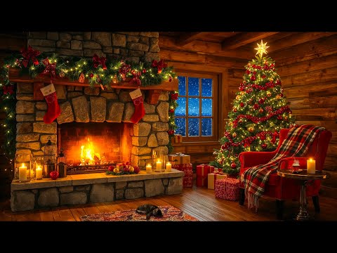 Cozy Christmas Eve by the Fireplace with Relaxing Christmas Music on a Snowy Christmas Night