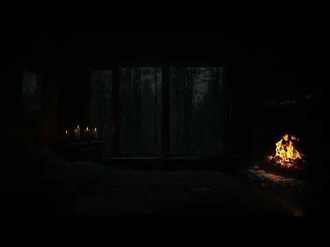 Fireplace and Cozy Rain Ambience in a Wooden Cabin Night🔥🌧️No Ads | Perfect Escape for Deep Sleep