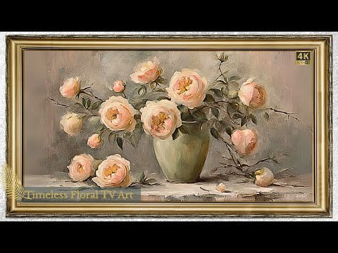 FRAMED TV ART VINTAGE FLOWER SCREENSAVER BACKGROUND SOFT FLORAL PAINTING NO MUSIC WALLPAPER 4K