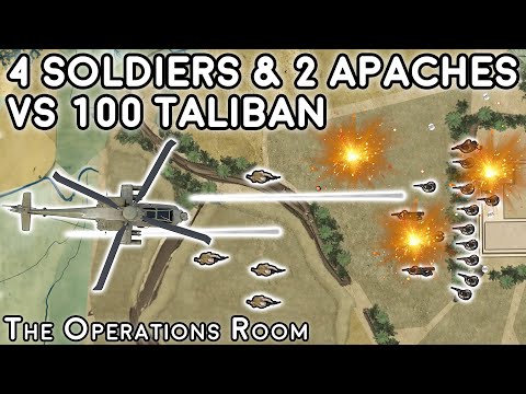 4 Soldiers and 2 Apaches vs 100 Taliban Fighters - Afghanistan 2007 - Animated