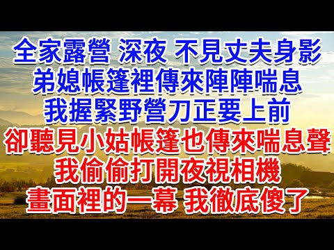 全家露營 深夜不見丈夫身影，弟媳帳篷裡傳來陣陣喘息，我握緊野營刀正要上前，卻聽見小姑子帳篷也傳來喘息聲，我偷偷打開夜視相機，畫面裡的一幕 我徹底傻了#生活經驗#情感故事#故事#小說#戀愛#情感#婚姻