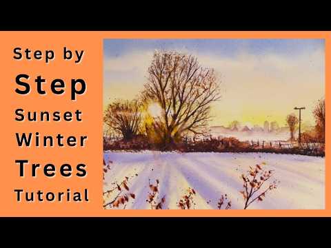 Atmospheric Sunset Winter Trees Watercolor Tutorial